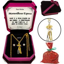 Colar Feminino Presente Esposa Casal Abraçados Eternamente Ouro Prata + Caixinha + Dedicatória