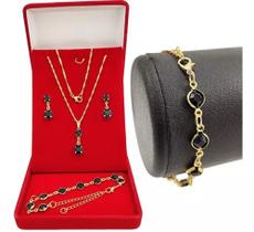 Colar Feminino + Pulseira + Brincos Banho De Ouro Presentes