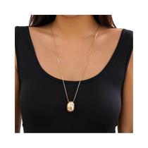 Colar Feminino Punk Com Corrente Fina De Cobra E Pingente Oval, Joia Longa Minimalista Salircon 2025