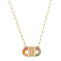Colar feminino rafa locker baguete zircônias coloridas folheado a ouro 18k Colar feminino rafa locker baguete zircônias coloridas folheado a ouro 18k