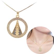 Colar Feminino Religioso Nossa Senhora Aparecida Semi Joias Ouro 18k Rodio Branco