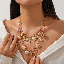 Colar Feminino Retrô Com Pingente De Concha Estrela-do-mar, Olho Grego E Cruz, Joia De Metal Com