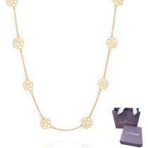 Colar Feminino Rommanel Com Flores Vazadas Banhado Ouro 18k Colar Feminino Rommanel Com Flores Vazadas Banhado Ouro 18k