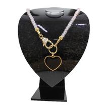 Colar Feminino Rosa Pedras Coração Preto Banhado A Ouro