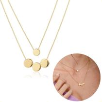 Colar Feminino Semi Joias Duplo Pingente Medalhas Lisa Garantia Banho Ouro 18k Rodio Branco Acessórios Noiva Festa Formatura Colar Feminino Semi Joias Duplo Pingente Medalhas Lisa Garantia Banho Ouro 18k Rodio Branco Acessórios Noiva Festa Formatura