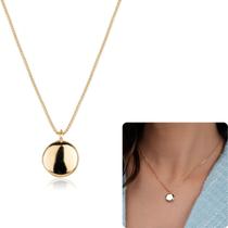 Colar Feminino Semi Joias Pingente Medalha Lisa Garantia Banho Ouro 18k Rodio Branco Acessórios Noiva Festa Formatura