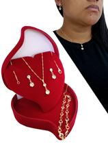 Colar Feminino Semijoia Corrente Veneziana Fina Com Pingente + Pulseira + Conjunto De Brincos