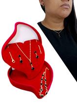 Colar Feminino Semijoia Corrente Veneziana Fina Com Pingente + Pulseira + Conjunto De Brincos