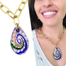 Colar Feminino Semijoia Murano Azul Prosperidade Abundância Colar Feminino Semijoia Murano Azul Prosperidade Abundância