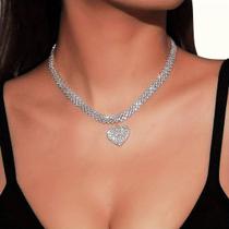 Colar Feminino Strass Corrente Delicado Pingente Coração Colar Feminino Strass Corrente Delicado Pingente Coração