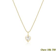 Colar Feminino Veneziana Em Ouro 18k 750 50cm + Pingente Coração Branco Colar Feminino Veneziana Em Ouro 18k 750 50cm + Pingente Coração Branco