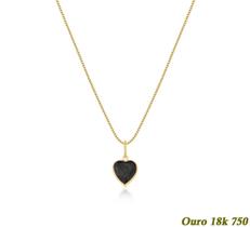 Colar Feminino Veneziana Em Ouro 18k 750 50cm + Pingente Coração Negro Colar Feminino Veneziana Em Ouro 18k 750 50cm + Pingente Coração Negro