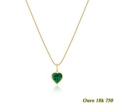 Colar Feminino Veneziana Em Ouro 18k 750 50cm + Pingente Coração Verde Esmeralda Colar Feminino Veneziana Em Ouro 18k 750 50cm + Pingente Coração Verde Esmeralda