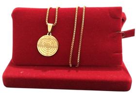 Colar Feminino Veneziana Folheada a Ouro Dourado com Pingente Medalha Oração Pai Nosso