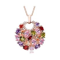 Colar Feminino Vintage Com Pingente De Flor Em Cristal Rosa Dourado E Pedra Oval Multicolorida Colar Feminino Vintage Com Pingente De Flor Em Cristal Rosa Dourado E Pedra Oval Multicolorida