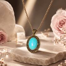 Colar Feminino Vintage Com Pingente Turquesa Oval E Corrente Veneziana Semijoia Estilo Boho Retrô Presente Para Namorada Mãe Esposa Colar Feminino Vintage Com Pingente Turquesa Oval E Corrente Veneziana Semijoia Estilo Boho Retrô Presente Para Namorada Mãe Esposa