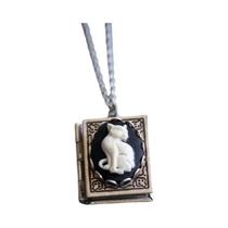 Colar Feminino Vintage Gótico Com Pingente De Cameo De Gato, Joia Em Forma De Livro Com Páginas