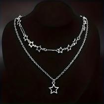 Colar Feminino Y2K Estilo Punk Com Corrente De Estrelas Vazadas De Camada Dupla Tendência Da Moda,
