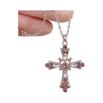 Colar Feminino Y2K Gótico Com Pingente De Coração Cruzado Em Zircônia Rosa Roxo Acessórios De Joias