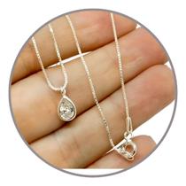 Colar Femino Prata 925 Ponto De Luz Em Gota Correntinha Fina