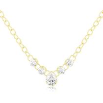 Colar Festa em Zircônias Redondas e Gota Folheado a Ouro 18k