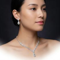 Colar Festa Gota Strass Banhado Prata