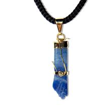 Colar Figa Mineral Quartzo Azul Montagem Envolto Dourado Colar Figa Mineral Quartzo Azul Montagem Envolto Dourado