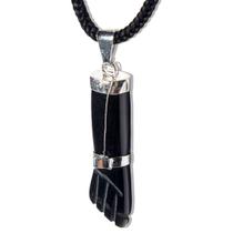Colar Figa Pedra Obsidiana Negra Montagem Envolto Prateado Colar Figa Pedra Obsidiana Negra Montagem Envolto Prateado
