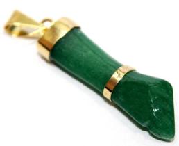 Colar Figa Pedra Quartzo Verde Natural Montagem Dourado