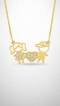 Colar Figuras Criança Coração Cravejado Ouro 18k