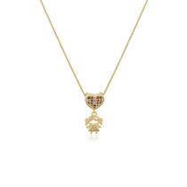 Colar Filha Menina Coração com Pedras de Zirconias Coloridas Banhado Ouro 18k
