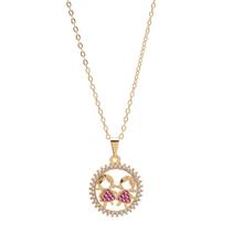 Colar Filhas 2 Meninas Strass Rosa Folheado Colar Filhas 2 Meninas Strass Rosa Folheado