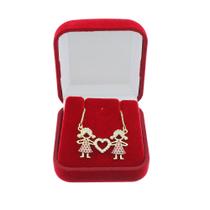 Colar Filhas Duas Meninas Banhado A Ouro 18k