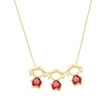 Colar filhas tres meninas cristal vermelho banhado ouro