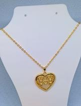 Colar Filhos com Pingente Coração Madrepérola dois Meninos Meninas Folheado Ouro 18k Presente Mães Colar Filhos com Pingente Coração Madrepérola dois Meninos Meninas Folheado Ouro 18k Presente Mães