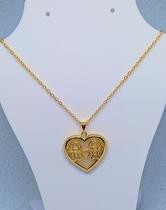 Colar Filhos com Pingente Coração Madrepérola dois Meninos Meninas Folheado Ouro 18k Presente Mães Colar Filhos com Pingente Coração Madrepérola dois Meninos Meninas Folheado Ouro 18k Presente Mães