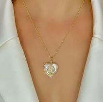 Colar Filhos com Pingente Coração Madrepérola Menino/Menina Folheado Ouro 18k Presente Tendência Colar Filhos com Pingente Coração Madrepérola Menino/Menina Folheado Ouro 18k Presente Tendência