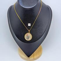 Colar Filhos com Pingente Madreperola Redondo com Crianças Folheado Ouro Dourado Duas Meninas Meninos Corrente Mães