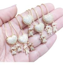 Colar Filhos Pedra Zirconia Coração Menino Menina Casal Colar Filhos Pedra Zirconia Coração Menino Menina Casal