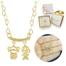 Colar Filhos Pingentes menino e menina Banhado Ouro18k Lindo Colar Filhos Pingentes menino e menina Banhado Ouro18k Lindo