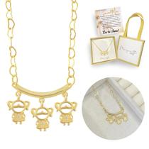 Colar Filhos Pingentes menino e menina Banhado Ouro18k Lindo