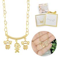Colar Filhos Pingentes menino e menina Banhado Ouro18k Lindo