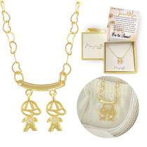 Colar Filhos Pingentes menino e menina Banhado Ouro18k Lindo