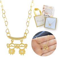 Colar Filhos Pingentes menino e menina Banhado Ouro18k Lindo