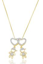 Colar Filhos Veneziana Com Pingente Corações Vazados 2 Meninos Cravejados Zircônia Cristal banhado em ouro 18k