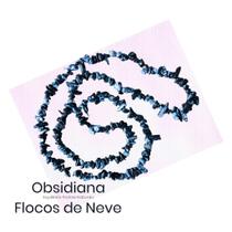 Colar Fio Cascalho Pedra Natural Obsidiana Flocos de Neve - Proteção
