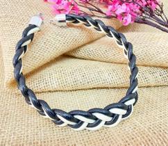 Colar Fio Encerado Trançado Preto e Branco
