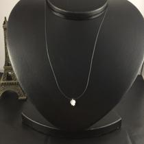 Colar Fio Nylon Com Ping Ponto Luz Coração Prata Maciça 925