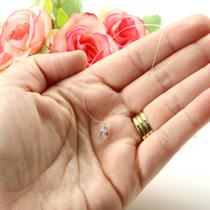 Colar Fio Nylon Ponto De Luz Gota Prata Legitima 925