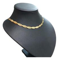 Colar Fita Trançado Duplo Largo Dourado Aço Inox Colar Fita Trançado Duplo Largo Dourado Aço Inox